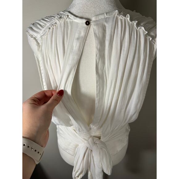 Free People Boho Tie V Neck White Sleeveless Blouse Large - Picture 6 of 10
